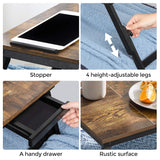 SONGMICS Laptop Desk, Bed Sofa Breakfast Tray, Adjustable Tilt Top, Right-Left Handed, Adjustable Folding Legs, Drawer, Rustic Dark Brown ULLD110B01 SONGMICS