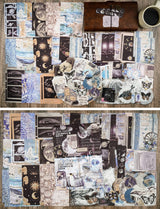 Knaid 200 Piece Vintage Ephemera Bundle - Paper & Sticker Kit for Junk Journaling, Scrapbooking, Planners, Bullet Journals, Collage, Decoupage - Black/Blue Tones Knaid