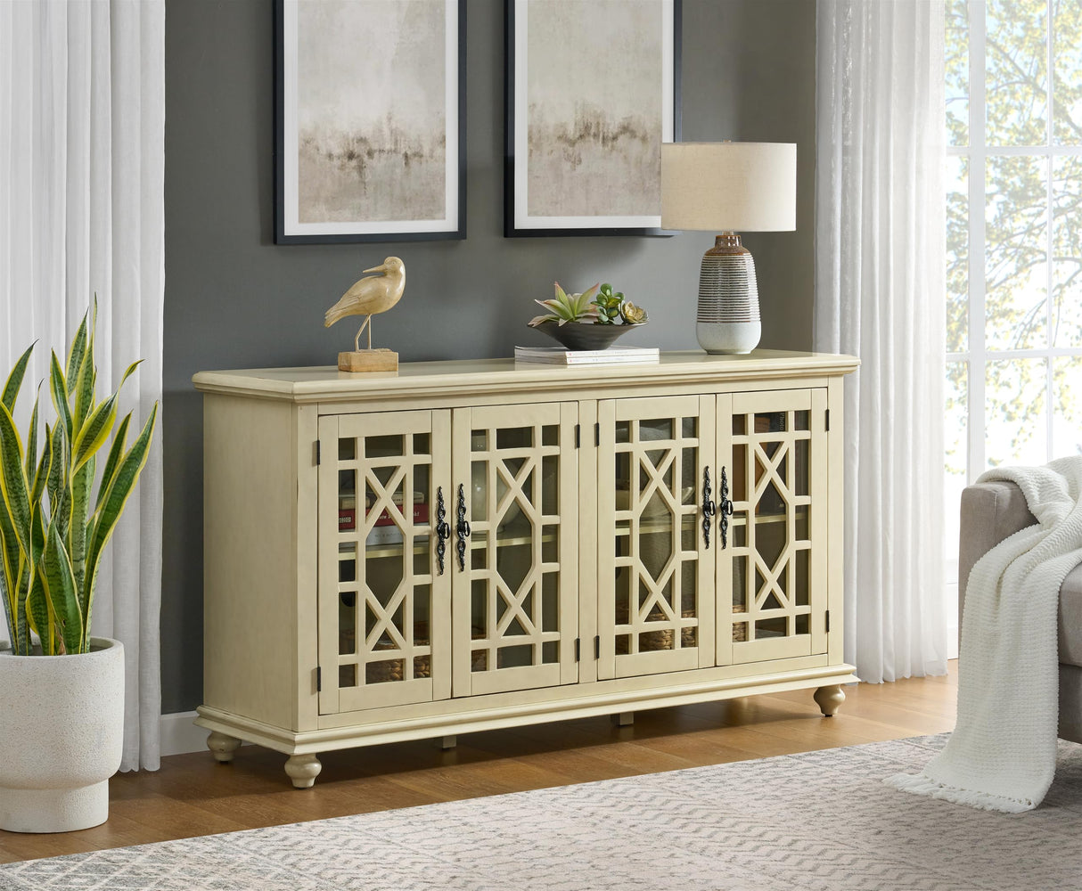 Martin Svensson Home Orsey 63" Solid Wood TV Stand - Antique Cream White Finish - Rustic Style and Parisian Design Inspired - with Two Spacious Cabinets with Adjustable Shelves for Storage. Martin Svensson Home