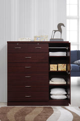 Hodedah 7 Drawer Jumbo Chest, Five Large & Two Smaller Drawers with Two Lock, Hanging Rod, and Three Shelves | Mahogany, 17.76" D X 47.24" W X 48.39" H Hodedah