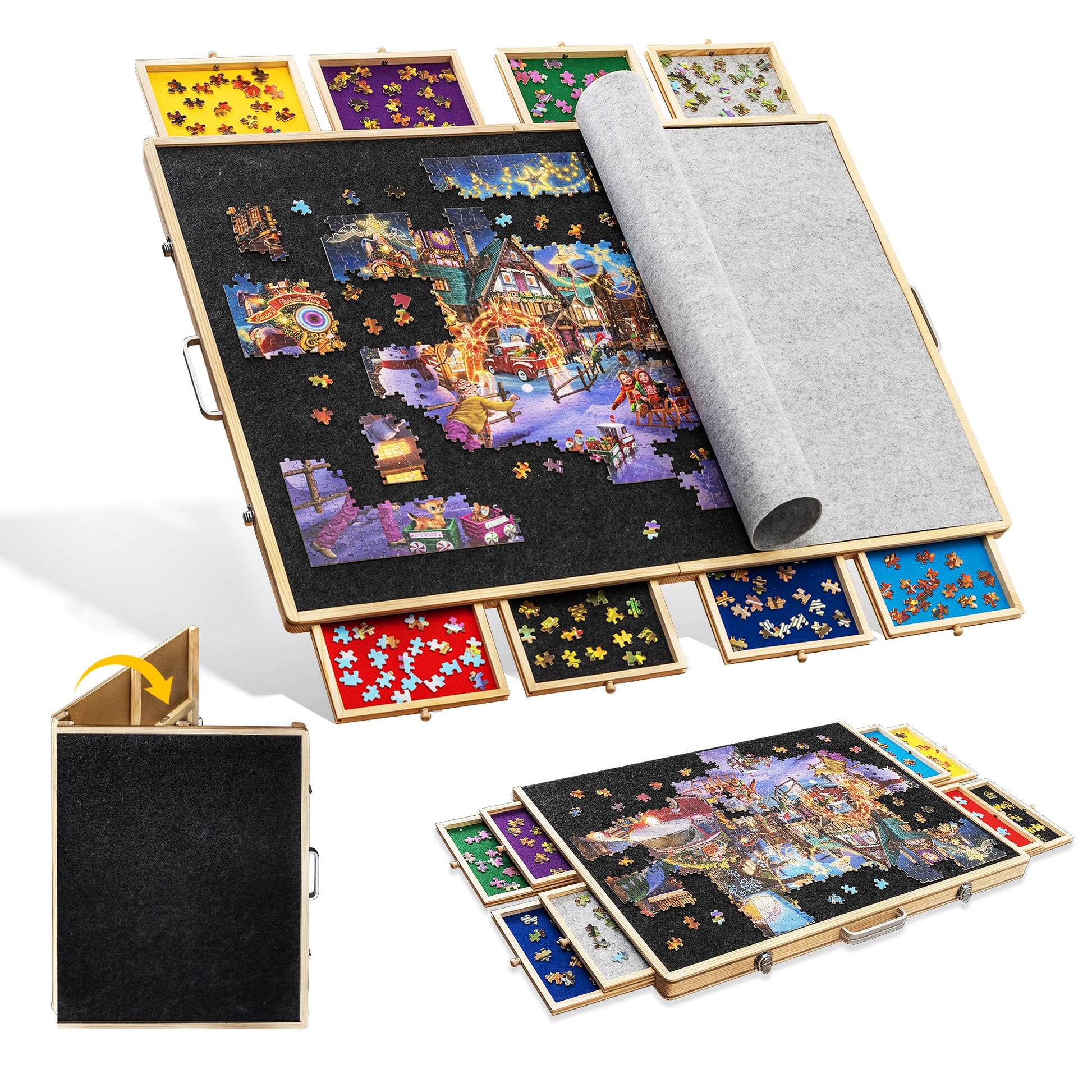 Tektalk 2000 Piece Foldable Puzzle Board with 8 Sorting Trays/Drawers, Jigsaw Puzzle Table with Cover, Storing for 2000, 1500, 1000, 500 Jigsaw Puzzle Pieces - WoodArtSupply