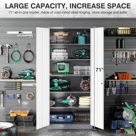 SISESOL Metal Storage Cabinet with Doors and Shelves, 71" Tool Storage Cabinet- Garage Cabinets and Storage System Kitchen Pantry Storage Cabinet with Adjustable Shelves Steel Storage Tall Cabinet SISESOL