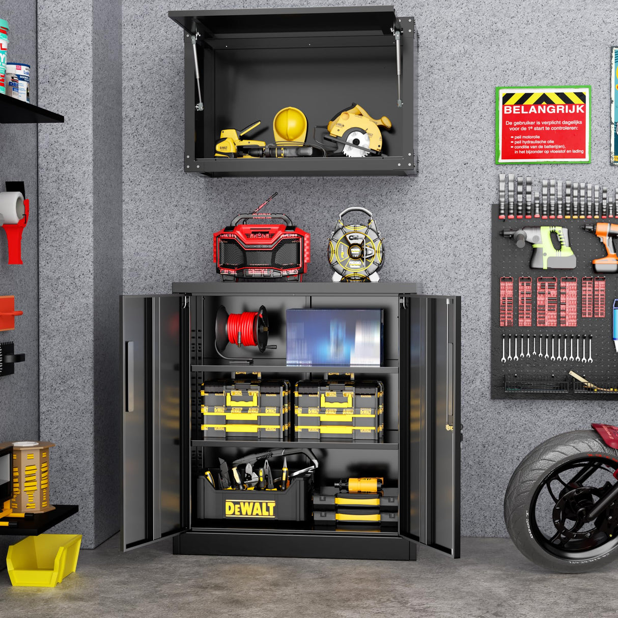 Greenvelly Metal Storage Cabinet, 36" Locking Storage Cabinet with Doors and Shelves, Lockable Storage Cabinets for Home Office, Utility Locker Cabinet, Steel Garage Cabinet with 2 Keys, Black Greenvelly