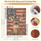 MEIYUDA Deer Diamond Painting Kits for Adults, DIY American Flag Deer Diamond Art Dots for Adult Beginners, Full Diamond Art Painting Kit for Home Wall Decor Gifts 12x16inch MEIYUDA
