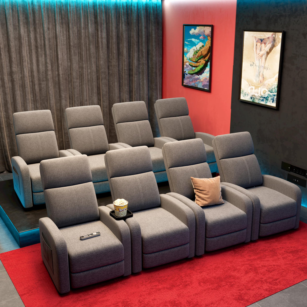 GarveeHome Linen Fabric Manual Recliner Chair, with Side Pocket, High Backrest, Thick Cushion, Adjustable Push Back Recliner,Lazy Lounge Chair for Living Room, Home Theater, Bedroom, Gray GarveeHome