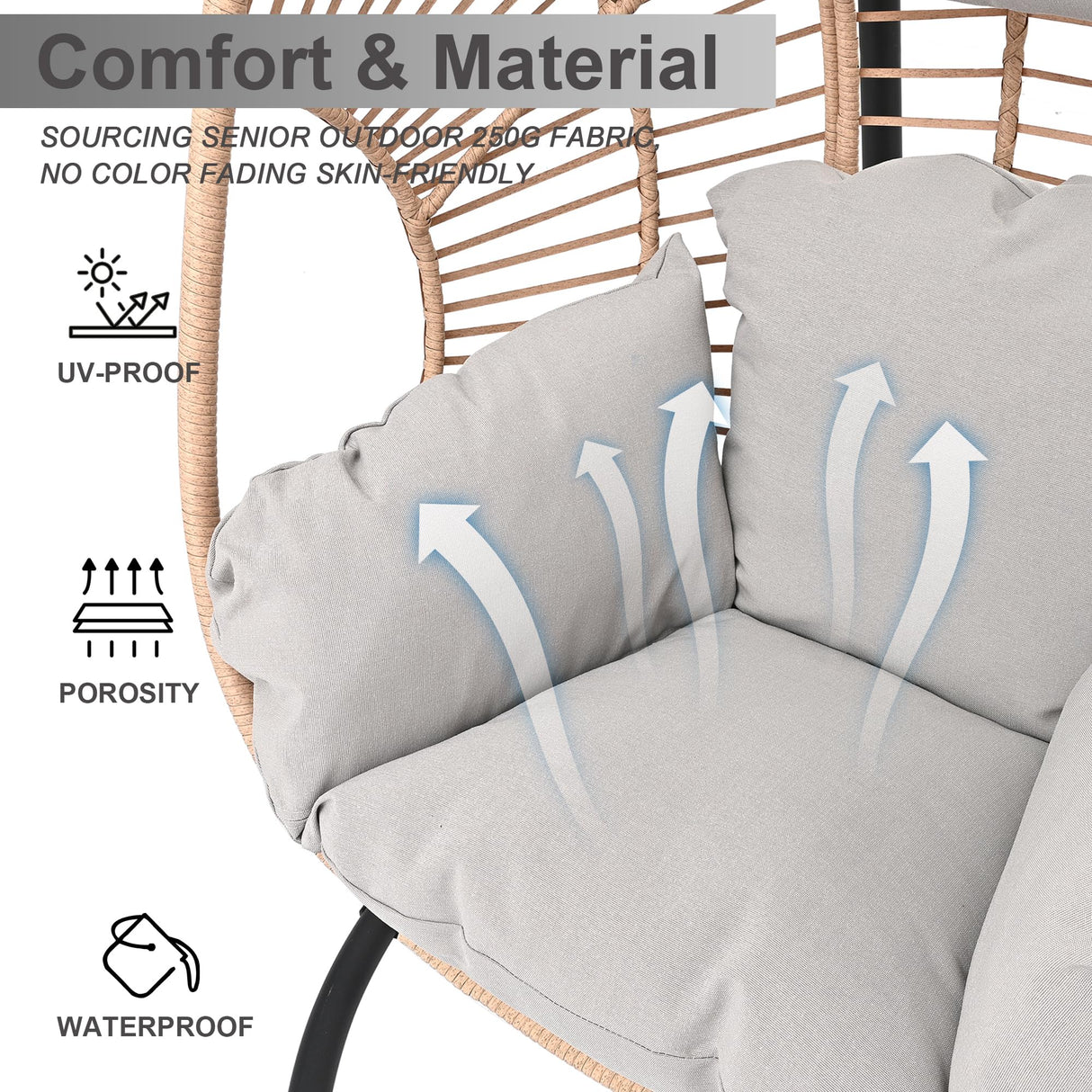 Breezluxe Hanging Egg Chair with Stand - Egg Swing Chair Outdoor Indoor Patio Wicker Chair Swing Hammock Egg Chairs 400lbs Capacity for Outside Patio, Bedroom, Garden and Balcony (Biege) 1 Breezluxe