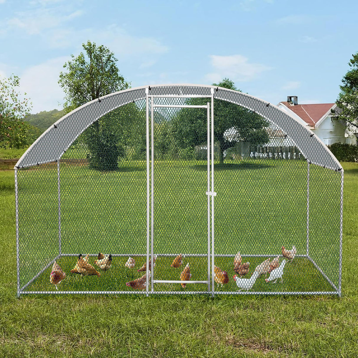 VINGLI Large Metal Chicken Coop, Spacious Chickens Poultry Cage with Waterproof & Anti-UV Cover, Duck Rabbit Walk-in Chicken Pen Outdoor (6.5 x 9.8 x 6.5 ft) VINGLI