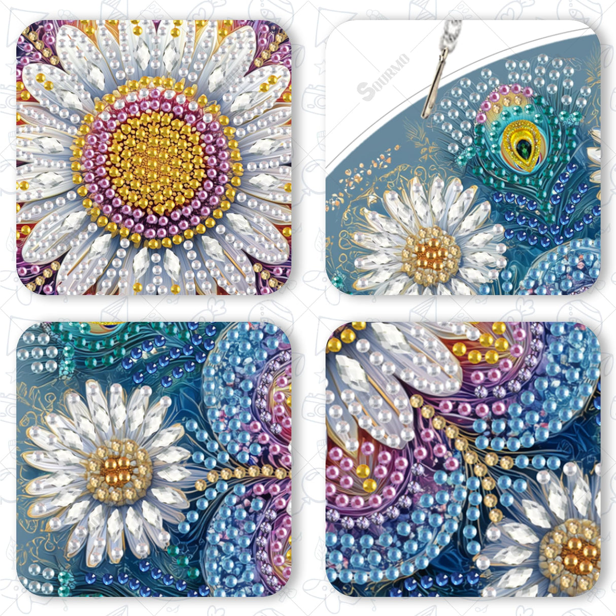 SOURMO Diamond Art Painting Hanging Kit, DIY Diamond Gem Painting Pendant, Acrylic Board Mandala Floral Wall Art SOURMO