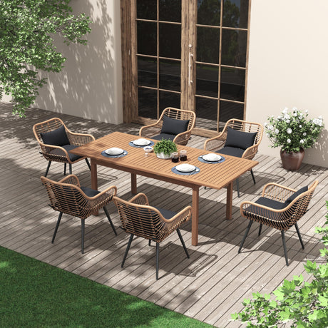 JOIVI Outdoor Dining Set for 6, 7-Piece Patio Table and Chairs Set, Patio Outdoor Furniture Set with Extendable Dining Table for Porch, Deck, Bistro, Backyard, Garden, Black JOIVI