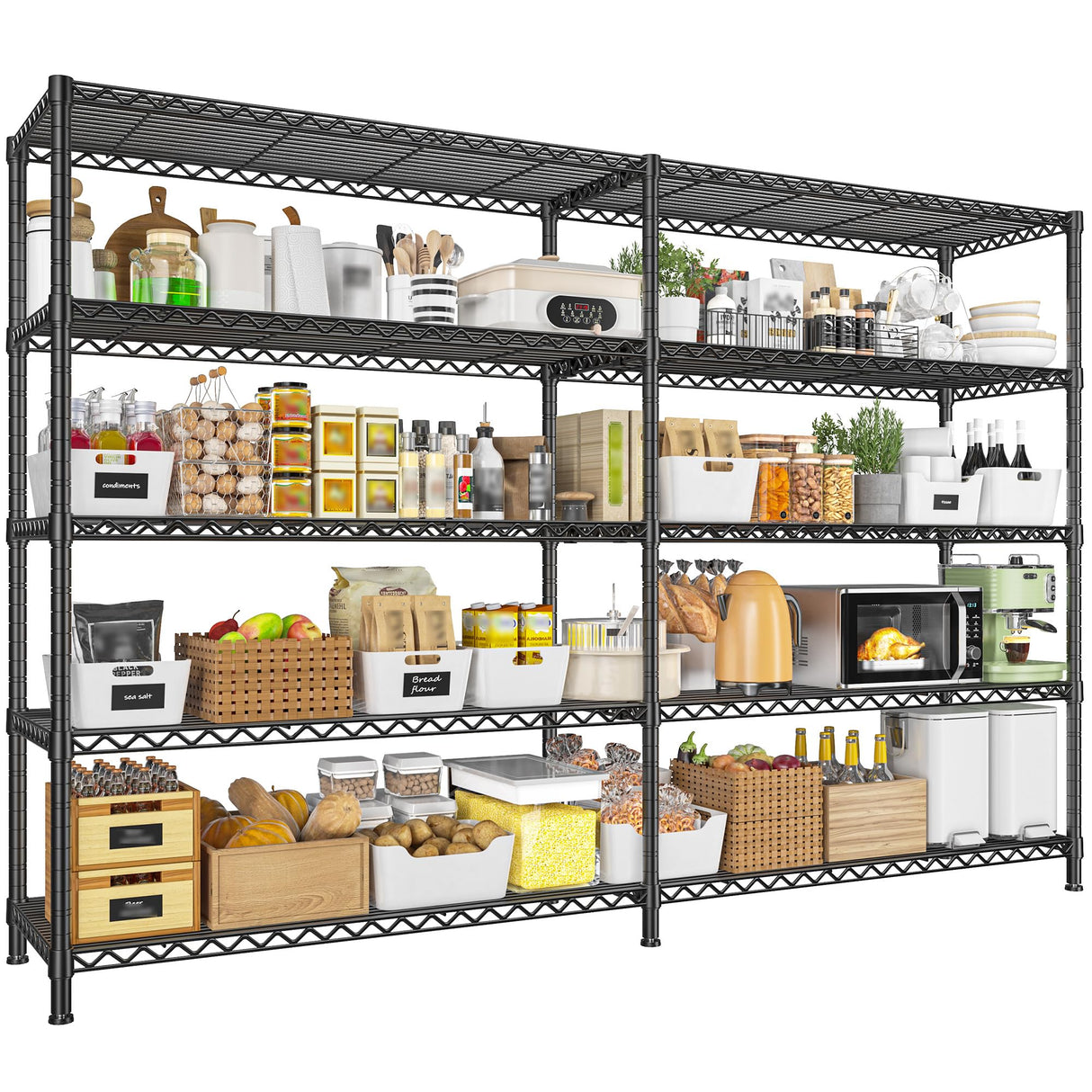 REIBII 73''W Storage Shelves Load 1650 LBS Metal Shelving 5-Tier Wire Shelving Unit for Storage Rack Adjustable Heavy Duty Metal Shelves for Pantry Kitchen Garage, 17.7" D x 73" W x 71" H REIBII