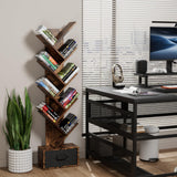 9 Tier Tree Bookshelf with Drawer, Free Standing Wood Bookcase Storage Organizer Bookshelves Utility Organizer Shelves for Books, Book Case for Home Office, Living Room, Bedroom, Rustic Brown HanStrong
