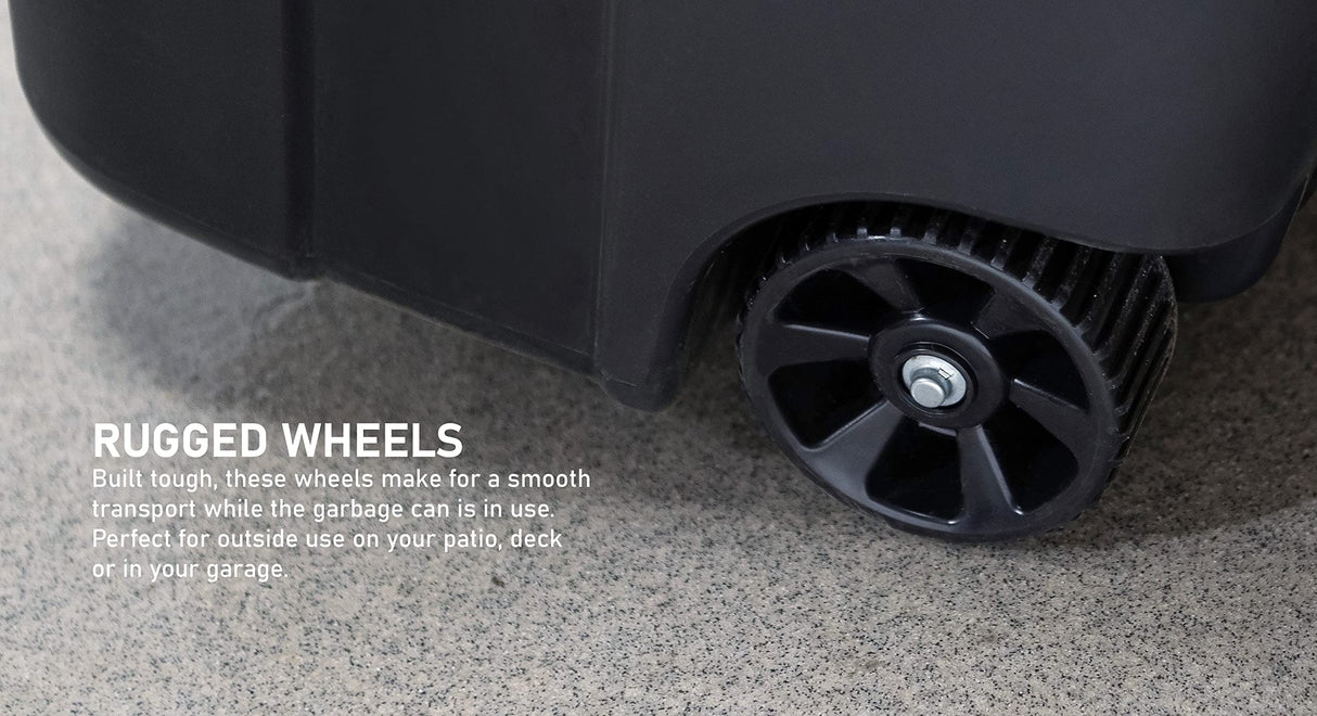 United Solutions 32 Gallon Wheeled Outdoor Garbage Can with Attached Snap Lock Lid and Heavy-Duty Handles, Black, Heavy-Duty Construction, Perfect Backyard, Deck, or Garage Trash Can, 2 Pack United Solutions