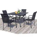 Seekverse 5-Piece Outdoor Dining Set, Square Metal Table with 4 Black Chairs, Black Patio Table with Umbrella Hole for Garden, Yard, Patio Seekverse