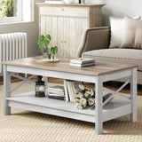 YITAHOME Coffee Tables for Living Room, Modern Farmhouse Coffee Table with Storage, 2-Tier Center Table Wood Living Room Table Accent Cocktail with Sturdy Frame, Grey Wash YITAHOME