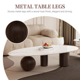 Modern Oval Coffee Table for Living Room, 54.33" Sintered Stone Cloud Coffee Tabletop with 3 Metal Legs, Minimalist Living Room Table Tea Table Center Table for Home Office FHKJ