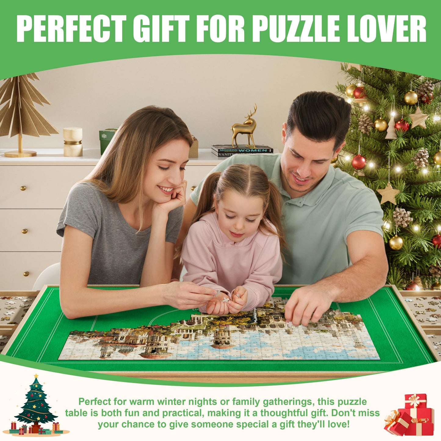 Puzzle Table with Drawers 2000 Piece - Jigsaw Puzzle Table for Adults with 5 Tilting Angle, 41"x30" Puzzle Board with Cover, Puzzle Table with Adjustable Legs & Wheels - WoodArtSupply