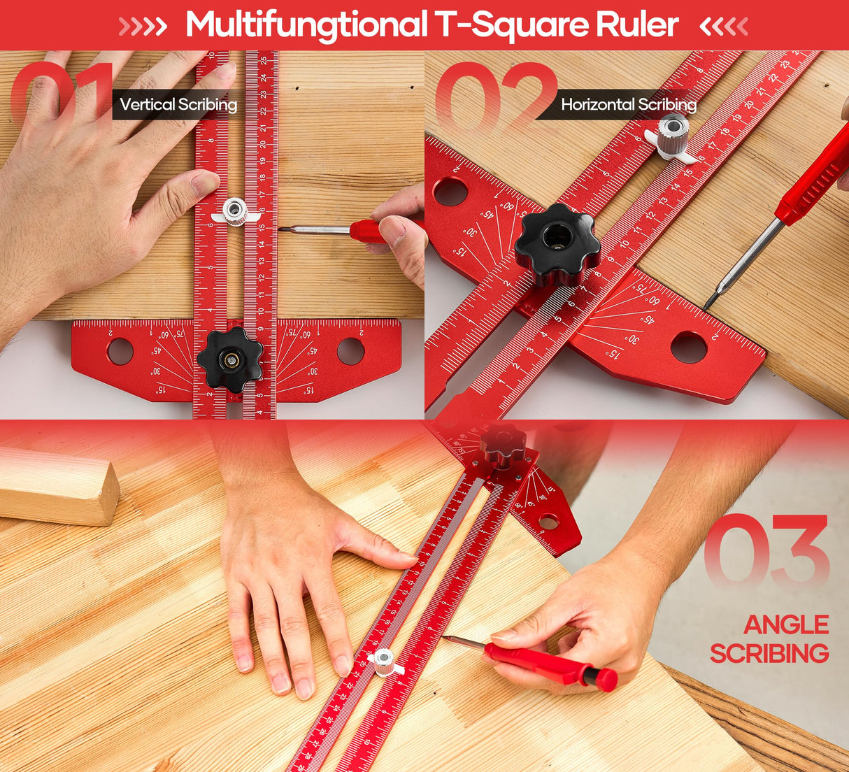 Saker Woodworking Scriber Marking Line Ruler, Adjustable Aluminum Alloy Sliding T-Square Ruler,Precision Line Drawing aid Ruler with Angle Adjustment Scale Saker