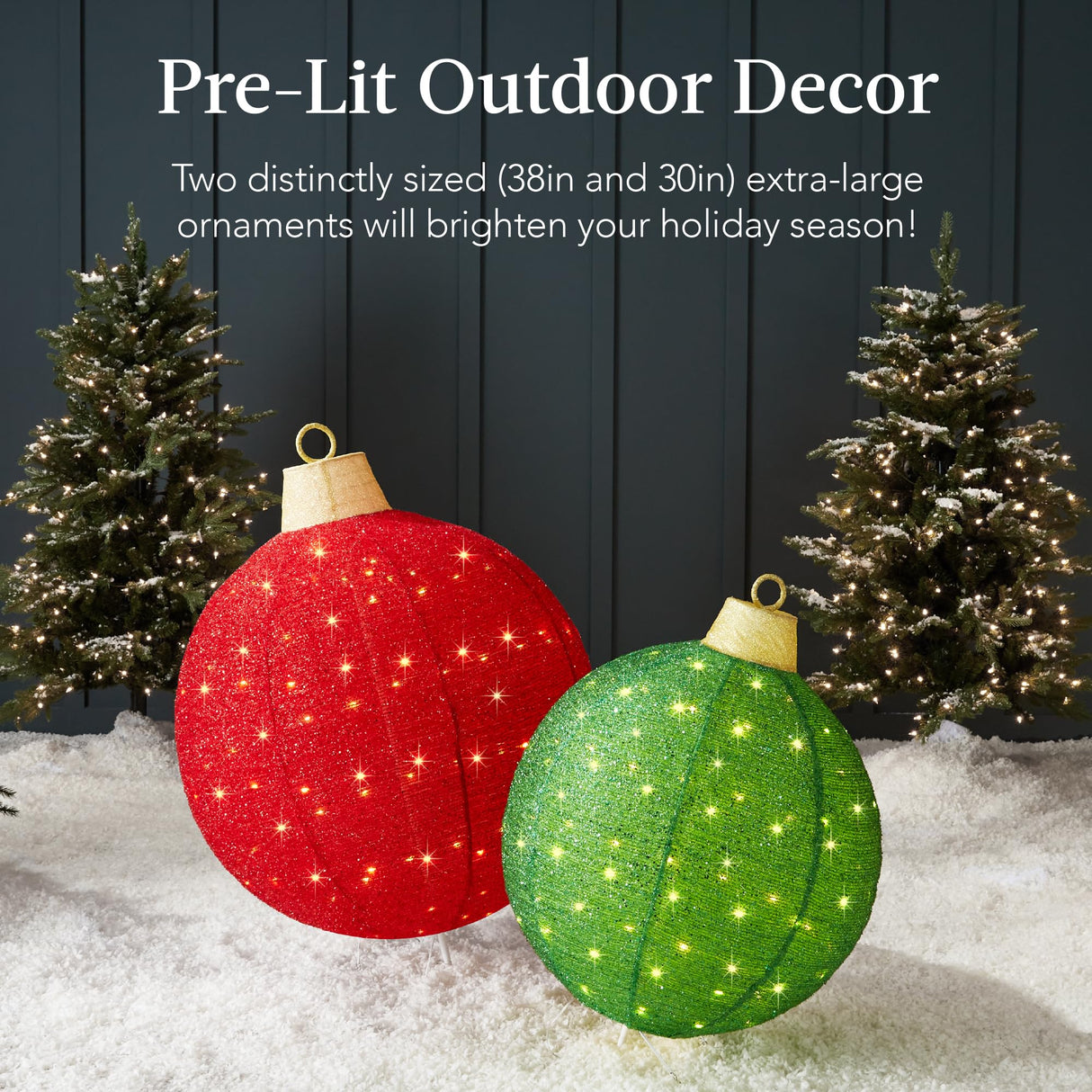 Best Choice Products 2pc Lighted Pop-Up Outdoor Christmas Ornament Set, Holiday Ball Decoration w/ 180 LED Lights, 8 Light Functions - Red/Green Best Choice Products