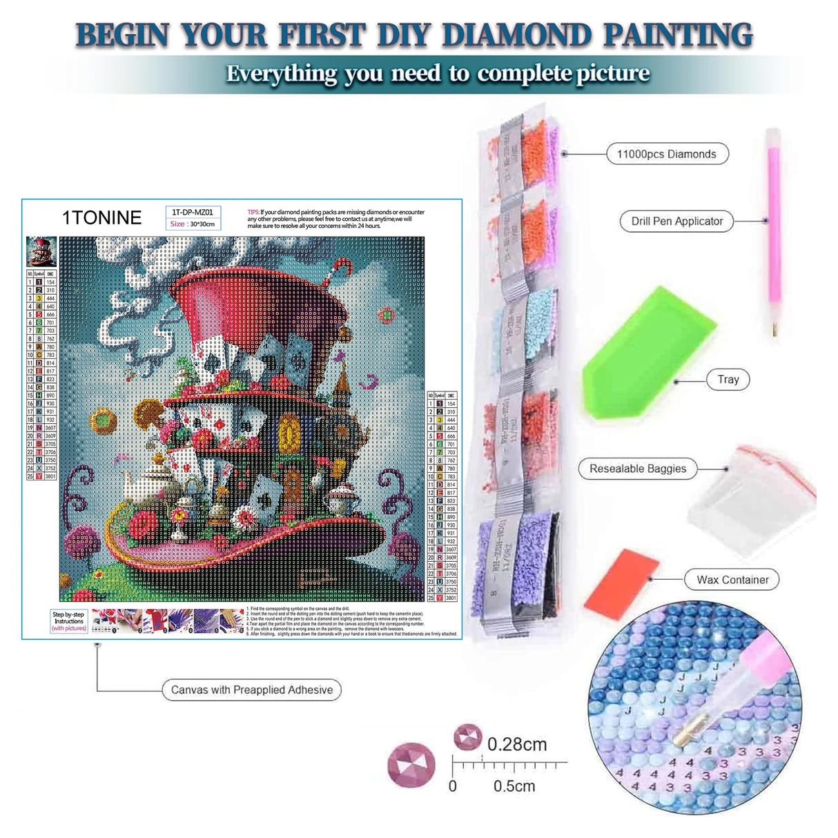 1tonine DIY 5D Fantasy Hat Diamond Art Kits for Adults-Playing Cards Full Drill Round Diamond Dots Paint by Numbers Kit-Red Hat Diamond Painting Gem Arts and Crafts for Home Decor and Gifts 1tonine