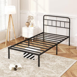 Kujielan 12 inches Twin Size Bed Frame with Minimalist headboard,Metal Platform Base with Strong Metal Slats,Mattress Foundation for Under Bed Storage,Easy Assembly,Black Kujielan