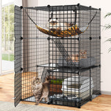 YITAHOME Metal Cat Cage Indoor: 3-Tiers DIY Kitten Enclosures Playpen Catio Kennels Pet Crate with Extra Large Hammock for Small Animals (Black) YITAHOME