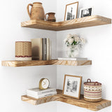 fuqing Floating Corner Shelves, Wall Shelf Set of 3, Shelves for Wall Storage, Solid Wood Shelves for Storage, Wall Mount Wooden Display Shelf for Bathroom Bedroom Kitchen Garage, Carbonized Black fuqing