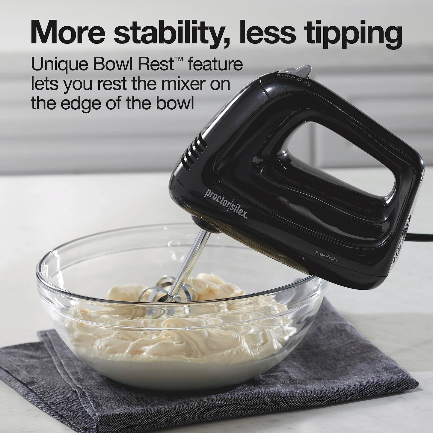 Proctor Silex Easy Mix 5-Speed Electric Hand Mixer with Bowl Rest, Compact and Lightweight, 100 Watts of Peak Power, Black (62511)