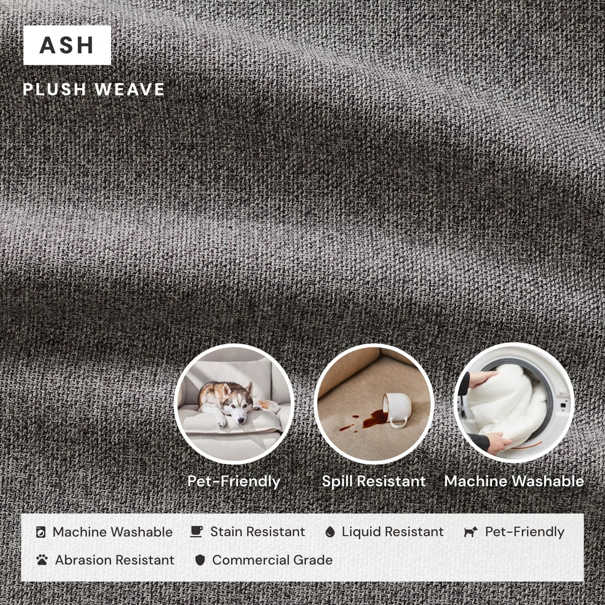 Anabei Modular Washable 5-Seater Corner Sectional in Ash | Deluxe+ Seat | Cloud Pillow Anabei