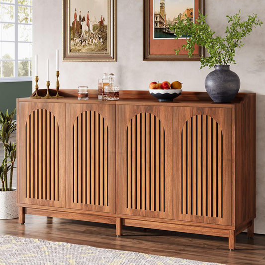 Tribesigns Sideboard Buffet Cabinet, 57" Farmhouse Storage Cabinet with Shutter Doors and Adjustable Shelf, Freestanding Storage Cabinet for Dining Room, Living Room, Kitchen - WoodArtSupply