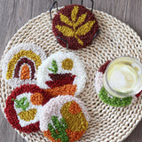 Temlum Punch Needle Coasters Kit, Punch Needle Embroidery Kit for Beginners and Adults Including Patterns, Tools, Yarns, Hoop, Instruction, Coaster Holder Coaster Art Craft Supplies (Plants) Temlum