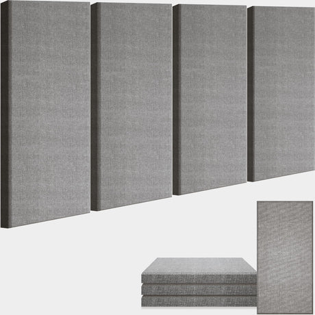 BUBOS 4 PCS Acoustic Panels,24''x12'' Fabric Soundproof Wall Panels,Self-adhesive Sound Absorbing Panels for Studios, Office, Home Theater (Dark Grey) BUBOS
