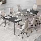 LITTLE TREE 8FT Conference Room Table, 94.48L x 47.21W x 29.52H Boat Shaped Meeting Table, Grey&Black LITTLE TREE