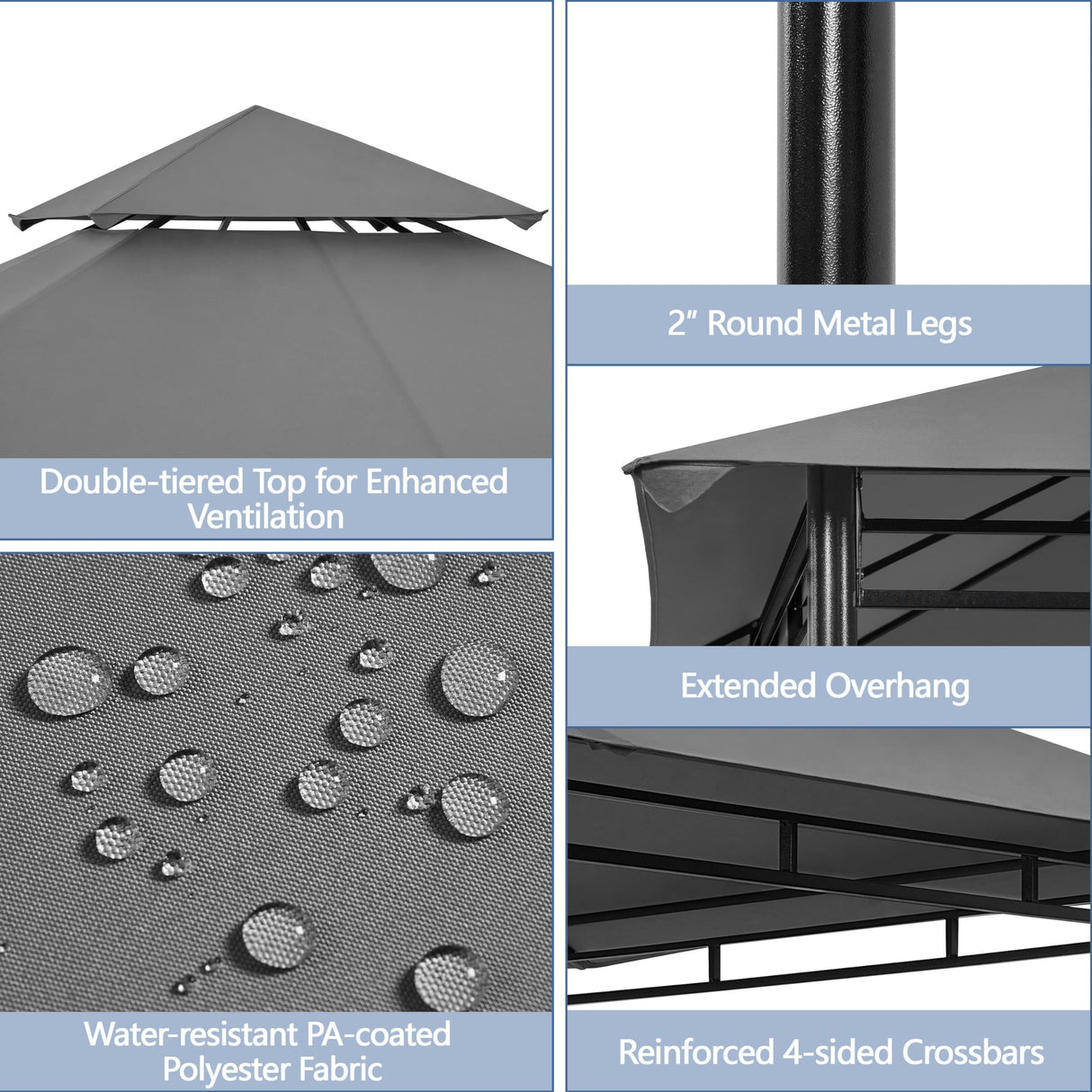 Yaheetech Gazebo for Patios 11x11 - Outdoor Powder-coated Steel Frame Gazebo, Double Roofs Grill Gazebo BBQ Pavilion, Water-resistant, for Lawn/Backyard/Garden/Deck, Dark Gray Yaheetech