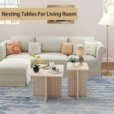 Nesting Wood Grain Color Tables for Living Room: Nesting Coffee Table Set of 2, Modern Wooden Square Center & Side Piece, Fluted Design Small End Stand for Spaces LABROSKIA