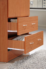 HODEDAH 2 Door Wood Wardrobe Bedroom Closet with Clothing Rod inside Cabinet and 2 Drawers for Storage, Cherry Hodedah