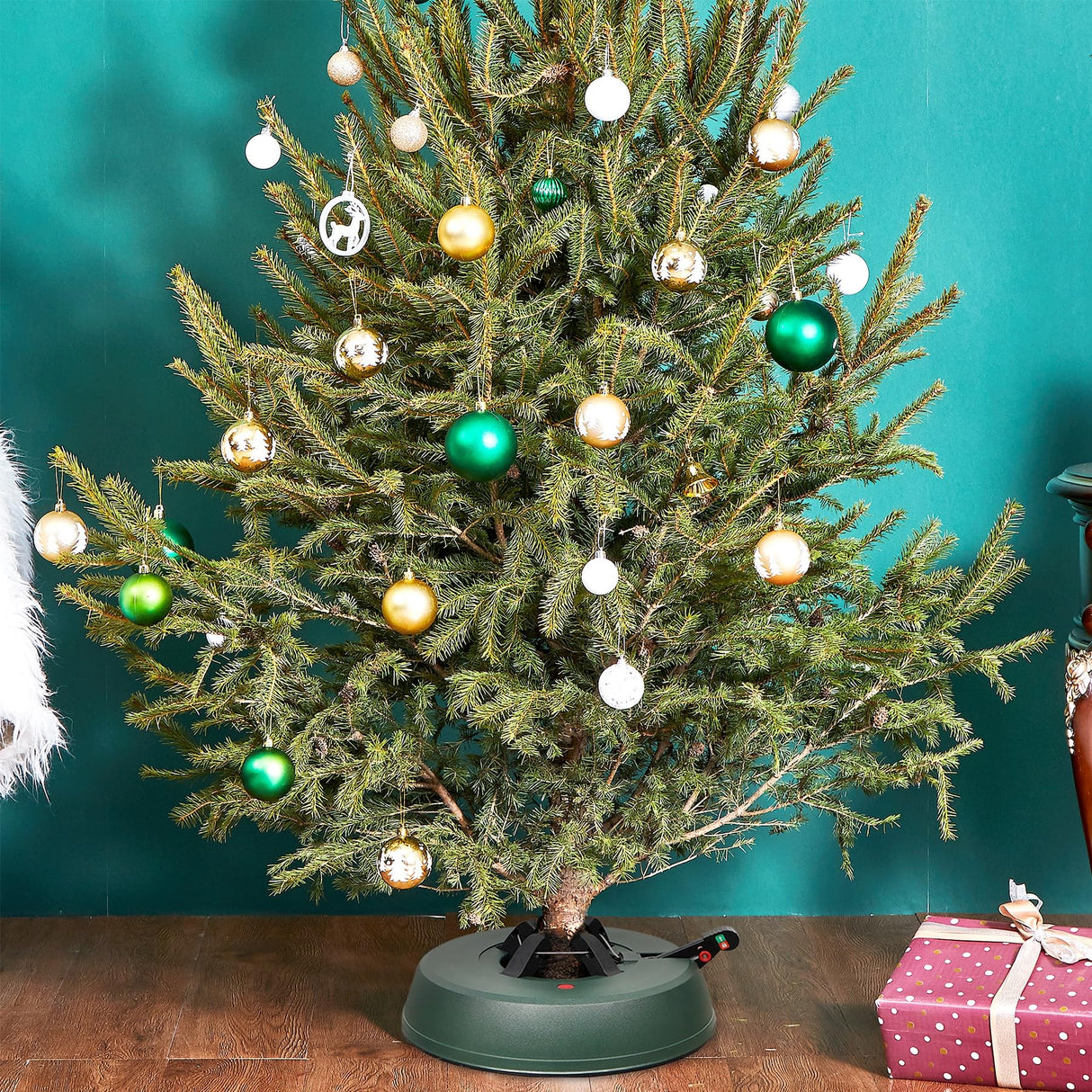 Blissun Christmas Tree Stand with Water Reservoir, Fast Clamp, Foot Pedal, Water Level Indicator, Fits up to 8FT Real Trees Blissun