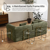 79" Convertible Sofa Bed with Fixed-Shape Frame & Removable Armrests, Modular Corduroy Sleeper Sofa, Folding Mattress Couch for Small Spaces - No Assembly Needed in Light Green (Includes 2 Pillows) SAVENICA