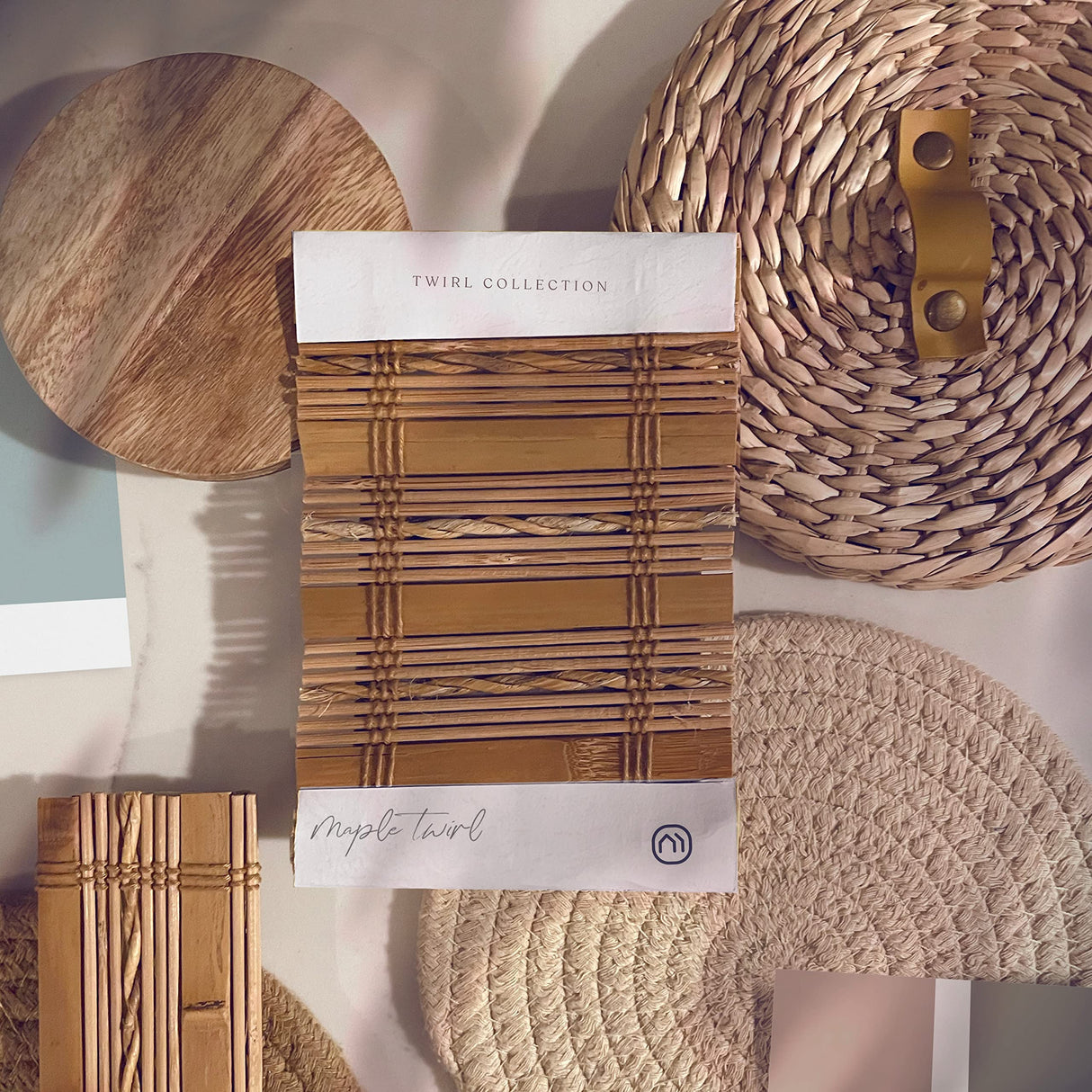 MOOD Custom Bamboo Shades | TWIRL | Cordless Bamboo Roman Shades for Windows and Doors (Natural Woven) | Maple Twirl (Sheer) | Custom Size Mood