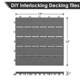 PrimeZone 54 PCS Plastic Interlocking Patio Deck Tiles - 12" x 12" Anti-Slip Waterproof Indoor Outdoor Flooring, Patio Floor Decking for Balcony, Backyard, Garden & Poolside, All Weather Use, Grey PrimeZone