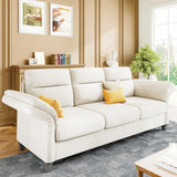 LIKIMIO Sofa Couches for Living Room, with Adjustable armrests, Extra Deep Seats 3 Seater Sofa, Modern Couches for Living Room/Apartment, Easy Assembly, Beige Chenille (92 Inch) LIKIMIO