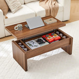 Small Lift Top Coffee Table, Wood Rectangle Coffee Table with Lifting Top and Hidden Storage Compartment, Mid Century Modern Center Tables for Small Space, Living Room, Office (Walnut) QHITTY