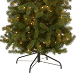 National Tree Company Pre-Lit 'Feel Real' Artificial Slim Downswept Christmas Tree, Green, Douglas Fir, White Lights, Includes Stand, 7.5 feet National Tree Company