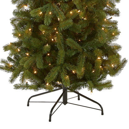 National Tree Company Pre-Lit 'Feel Real' Artificial Slim Downswept Christmas Tree, Green, Douglas Fir, White Lights, Includes Stand, 7.5 feet