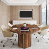 Tribesigns 55.12 Inches Oval Conference Table, Rustic Wood Conference Meeting Room Table for 4-6 People, Small Seminar Table with Polygon Shaped Base for Break Room Office, Large Office Desk, Brown Tribesigns