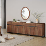 WAMPAT Modern TV Stand for 75-110 Inch TVs, Wooden Entertainment Center TV Console with Metal Base and Adjustable Shelves for Living Room, Bedroom, 94.5 Inch, Brown WAMPAT