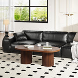 RUSTYER Oval Fluted Coffee Table, Farmhouse Wood Coffee Table Mid Century Modern Center Table Boho Living Room Tables for Living Room Office (Walnut, 19.69" D x 39.38" W x 13.78" H) RUSTYER