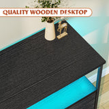 TV Stand with LED Lights & Power Outlets, Entertainment Center for 50" Inch TV, 5 Drawers TV Stand for Bedroom Dresser with Shelves for Living Room, Sturdy Metal Frame, Black EnHomee