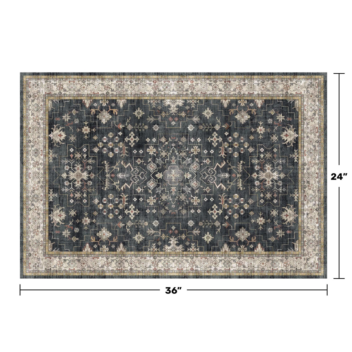 Black Washable 2x3 Entry Rug, Small Rugs for Entryway Kitchen Bathroom Door Mat Indoor Entrance, Non Slip Rubber Backing, Stain & Fade Resistant, Ashen Charcoal Floral Farmhouse Decor Hazo Haus