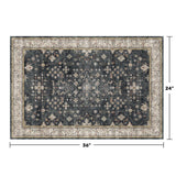 Black Washable 2x3 Entry Rug, Small Rugs for Entryway Kitchen Bathroom Door Mat Indoor Entrance, Non Slip Rubber Backing, Stain & Fade Resistant, Ashen Charcoal Floral Farmhouse Decor Hazo Haus