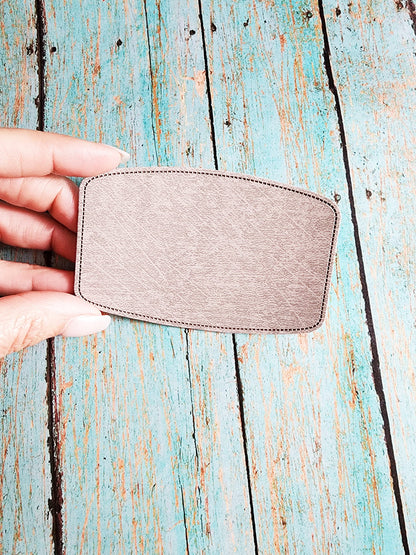 Sublimation Blanks 10 pcs. Faux Gray Leather Hat Patch Sublimation Laserable Blank! 4'' Rounded Rectangle! PU Leather